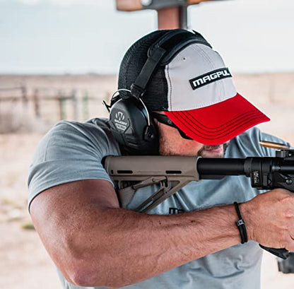 Magpul Trucker Hat Snap Back Baseball Cap, One Size Fits Most - color: Wordmark Garment Washed Stone/Black/Red