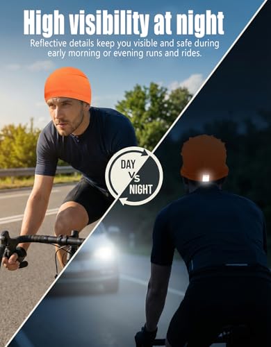 Sweat Wicking Skull Caps Cooling Helmet Liner Hat Running Beanie Cycling Skullcap Sleeping Cap for Men Women - color: Black, White, Neon Yellow, Orange