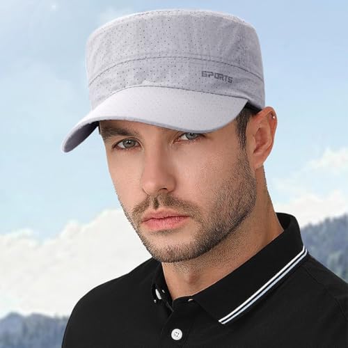 Quick Dry Army Cadet Cap Military Style Flat Top Hat for Men - color: Light Gray