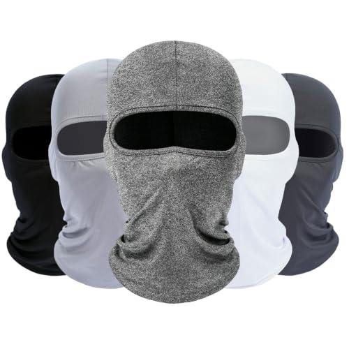 ROXUN Balaclava Ski Mask, 5 Pack Neck Gaiter Motorcycle Summer Cooling - color: Black+white+dark Gray+light Gray+light Heather Gray