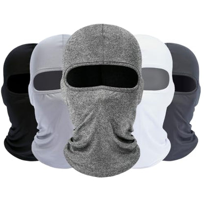 ROXUN Balaclava Ski Mask, 5 Pack Neck Gaiter Motorcycle Summer Cooling - color: B5-black+white+dark Gray+light Gray+light Heather Gray