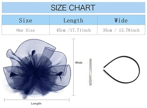 Z&X Sinamay Fascinator Hat Floral Feather Pillbox Derby Hats for Women Wedding Tea Party with Headband Clip - color: 006b Navy Blue