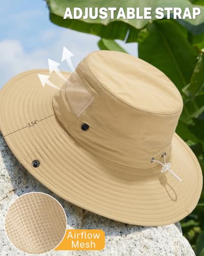 Women's Sun Hat Sun Protection Wide Brim Bucket with Ponytail Hole Summer - color: Khaki