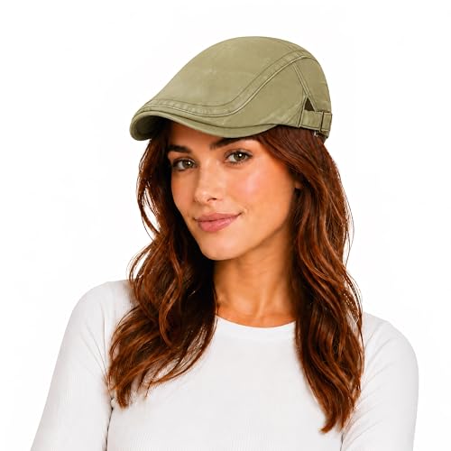 SEAUR Newsboy Hats for Women Cotton Ivy Flat Cap Adjustable Breathable Cabbie Gatsby Golf Hats Gatsby Irish Hat for Men - color: Olive Green