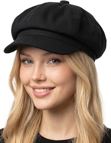 Funky Junque Women's Newsboy Cabbie Cap, Vintage Baker Boy Hat - color: Black