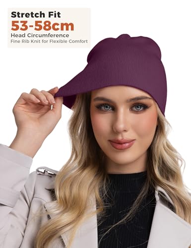 ROYBENS 100% Cotton No Cuff Beanie Hat Men Women, Fisherman Skull Cap - color: Purple