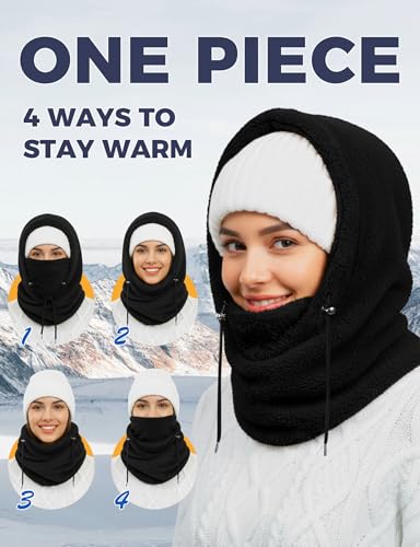 AURUZA Balaclava Face Mask for Women Men Winter Hat Windproof Fleece Neck Warmer Warm Face Cover Scarf - color: Black
