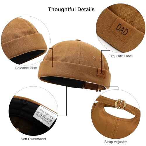 Mens Docker Cap Brimless Skullcap Sailor Cap Rolled Cuff Retro Beanie Hat - color: Dad Khaki