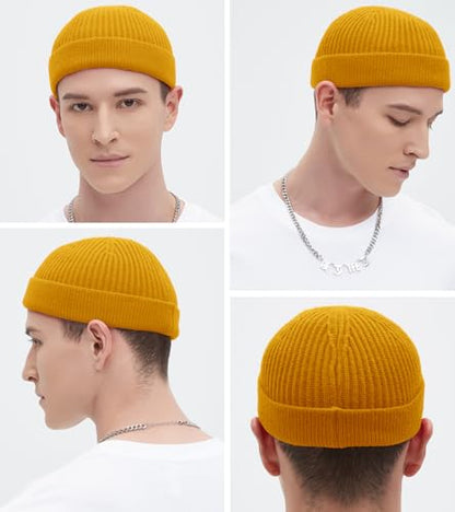 Wool Fisherman Beanie for Men Wome, Thin Knit Winter Hats Skull Cap - color: Yellow