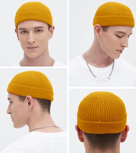 Wool Fisherman Beanie for Men Wome, Thin Knit Winter Hats Skull Cap - color: Yellow