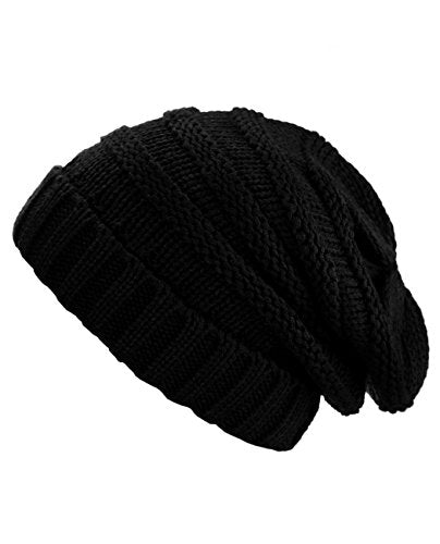 NYFASHION101 Slouch Wrinkled Beanie Cap Slouchy Skull Hat - color: Black