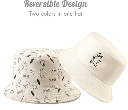 Unisex Bucket Hat Beach Sun Hat Fishing Hat for Men Women Teens, Reversible Double-Side-Wear - color: Rabbit Beige