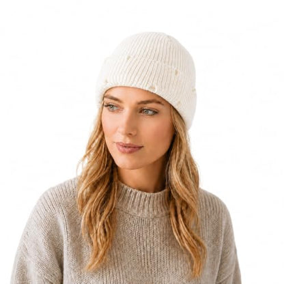 Unisex Warm Knit Skull Cap Hip-hop Slouchy Ripped Knitted Hat - color: White