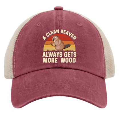 A Clean Beaver Always Gets More Wood Trucker Hats - Women's & Men's Funny Dad Hats - Perfect Birthday Gifts - color: Red