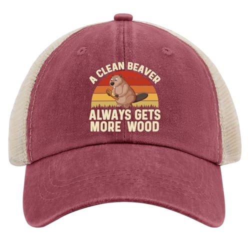 A Clean Beaver Always Gets More Wood Trucker Hats - Women's & Men's Funny Dad Hats - Perfect Birthday Gifts - color: Red