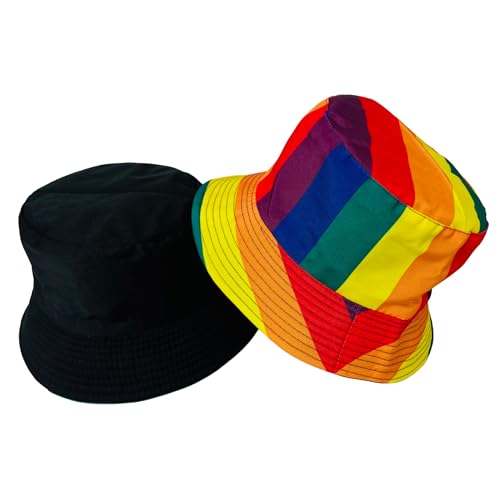 Pride Unisex Bucket Hat Reversible Double-Side-Wear Packable for Travel, Outdoors, and Beach - color: Rainbow Stripes