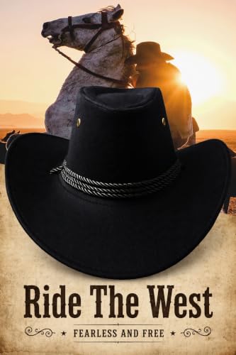 Classic Western Rolled-up Vegan Suede Cowboy Hat - color: Black