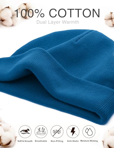 ROYBENS 100% Cotton No Cuff Beanie Hat Men Women, Fisherman Skull Cap - color: Blue