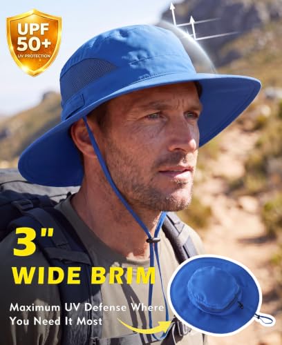 Connectyle Men's Breathable UPF 50+ Sun Hat Packable UV Protection Bucket Hat for Fishing Hiking Camping Safari Beach Golf - color: Royal Blue