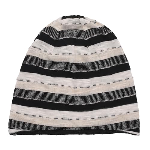 ZLYC Cotton Thin Slouchy Beanie Hat for Men Women Stretch Skull Cap - color: Stripes Black, size: One Size