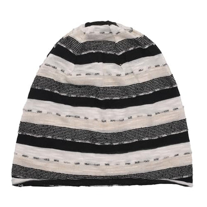 ZLYC Cotton Thin Slouchy Beanie Hat for Men Women Stretch Skull Cap - color: Stripes Black, size: One Size