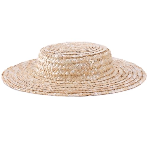 Lawliet Solid Color Straw Stripe Mini Top Hat Craft Supply Fascinator Base Boater Cap A224 - color: Natural, size: Small