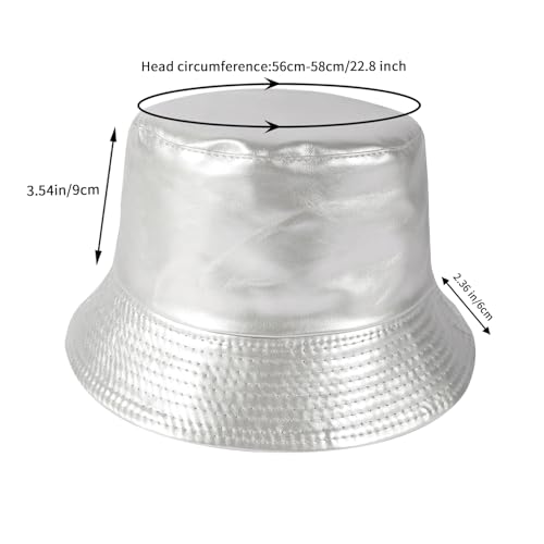 MILAKOO Pu Leather Bucket Hat for Unisex Reversible Fishing Cap Metallic Retro 80s 90s Fisherman Hat - color: C: Silver