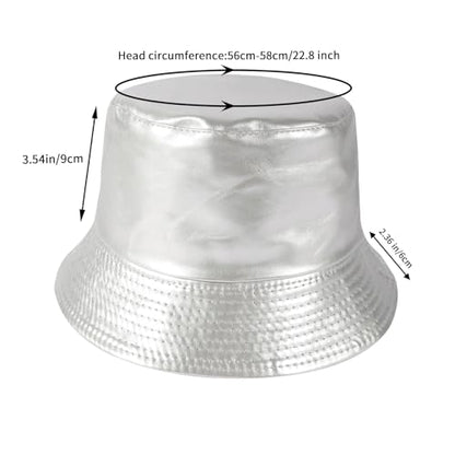 MILAKOO Pu Leather Bucket Hat for Unisex Reversible Fishing Cap Metallic Retro 80s 90s Fisherman Hat - color: C: Silver