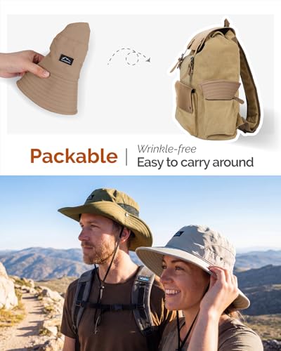 Hat Hut Hiking Hat, UPF50+ Wide Brim Sun Bucket Hats for Men Women, UV Protection, Fishing Outdoor Safari - color: Khaki