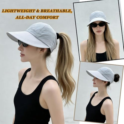 2 Pack UPF Sun Protection Baseball Hat for Women,Wide Brim UV Visor Hat, Adjustable Quick-Dry Wide Brim Baseball Cap, 2026 Upgraded Lightweight WideBrim for Outdoor Sports(Beige+Gray)