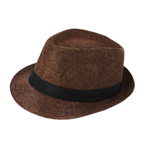 Unisex Classic 1920s Fedora Hat Short Brim Panama Trilby Hat Casual Jazz Cap for Men Women - color: Brown, size: Large-X-Large