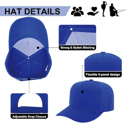 12 Pack Seamless Baseball Caps Wholesale Bulk - No Center Seam, DIY Friendly, Adjustable Breathable Lightweight for Men Women - color: Blue