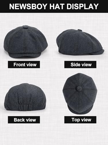 Senker Fashion 2 Pieces Newsboy Cap for Men - color: Black Dark Grey