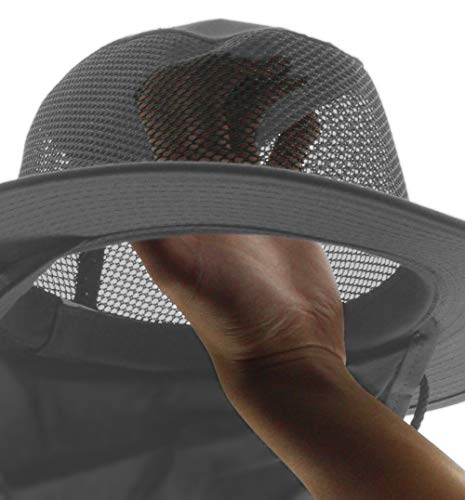 Wide Brim Outdoor Safari Summer Sun Hat with Neck Flap - color: Brown - Mesh Crown, size: Large