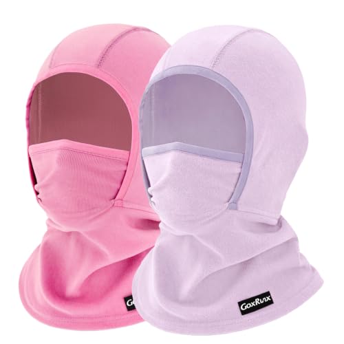 GoxRunx Kids Balaclava Ski Mask,Fleece Face Mask Neck Warmer for Boys Girls,Windproof Face Cover for Cold Weather - color: Rose Pink/Light Purple
