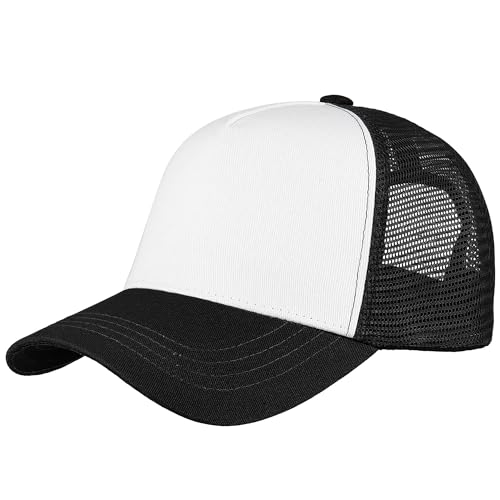 Falari 5-Panel Mesh Baseball Cap, Trucker Hat, Structured Plain Design, Cotton, Adjustable Size - color: 1pk Black