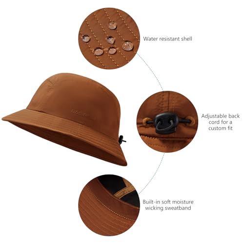 BASSDASH UPF50+ Fishing Bucket Hat for Men Women Lightweight Water Resistant Packable Outdoor Summer Sun Hats FH13 - color: Caramel Brown