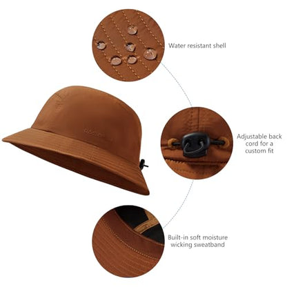 BASSDASH UPF50+ Fishing Bucket Hat for Men Women Lightweight Water Resistant Packable Outdoor Summer Sun Hats FH13 - color: Caramel Brown