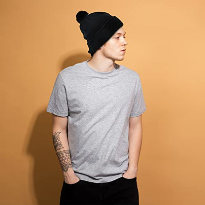 Geyoga 2 Pcs Pom Beanie Hat Men Women Winter Hat Pom Knit Cap Beanies with Ball at Top Acrylic Winter Cap with Cuff - color: Red, Black, style: Classical