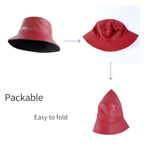 MILAKOO Pu Leather Bucket Hat for Unisex Reversible Fishing Cap Metallic Retro 80s 90s Fisherman Hat - color: D: Red