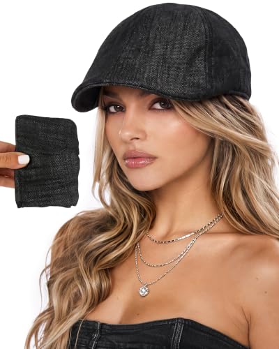 Stylish Newsboy Cap Soft Foldable Flat Cap for Big Heads - color: Black Denim