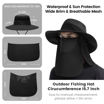 Sun Hats for Men Women UPF 50+ Waterproof Bucket Hat - color: Black