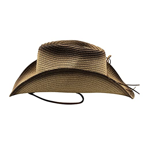 Cowboy Straw Hat Men Women Wide Brim Fedora Panama Bucket Hat UV Protection Vacation Cap Foldable Beach Western Cap - color: Beige-black