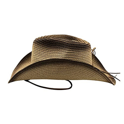 Cowboy Straw Hat Men Women Wide Brim Fedora Panama Bucket Hat UV Protection Vacation Cap Foldable Beach Western Cap - color: Beige-black