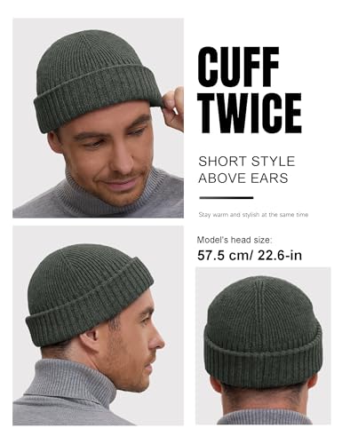 vidsel 50% Wool Double Cuff Beanie Hat for Men Women, Warm Winter Knit Cap - color: Dark Gray