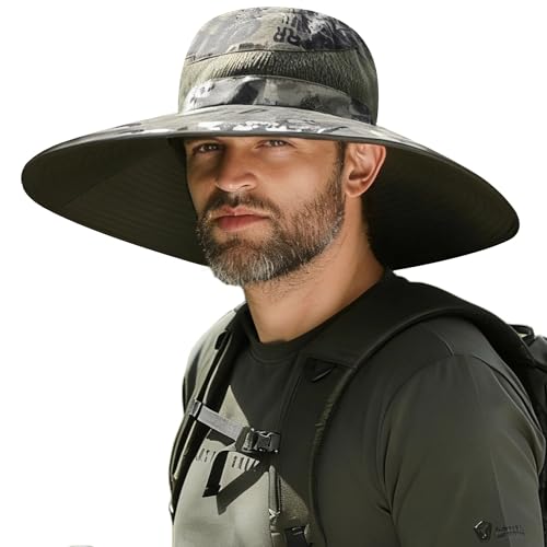 Wide Brim Sun Protection Hat Outdoor Unisex Ventilated Hats for Hiking Beach Fishing Safari Garden Lawn Yard Work Kayaking - color: Armygreen Graffiti