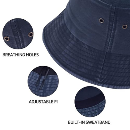 Everyday Bucket Hat – Unisex Lightweight Trendy Cotton Hot Summer Fun Outdoor Vacation Boonie for Men and Women Denim - color: Dark Blue
