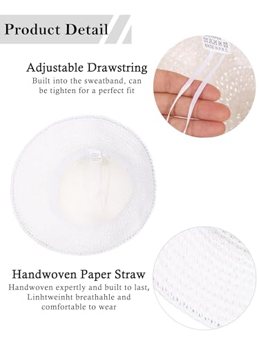 Womens Sun Hat Handmade Crochet Straw Bucket for Summer Foldable Travel Cap - color: White
