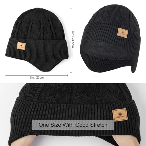 Ocatoma Winter Beanie with Earflap for Men Women Warm Knit hat Fleece Lined - color: Beige