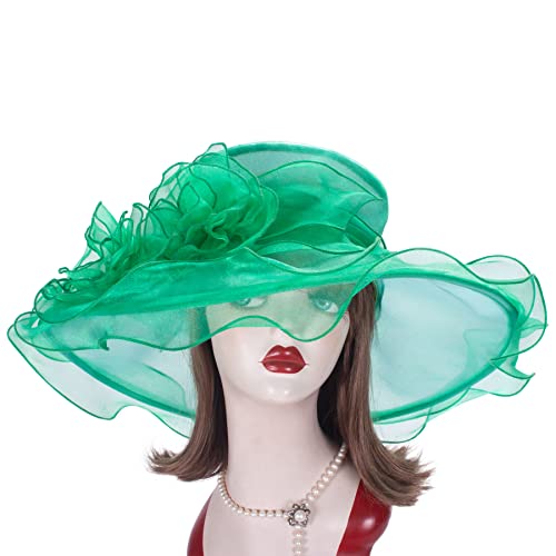Lawliet Womens Dressy Wide Brim Church Wedding Occasion Sun Hat A613 - color: Green